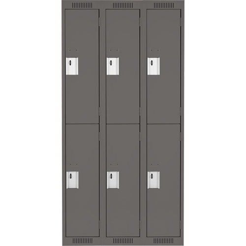 Clean Line Lockers, 2 -tier, Bank of 3, 36" x 18" x 72", Steel, Charcoal, Rivet (Assembled) Moffatt Supply & Specialties