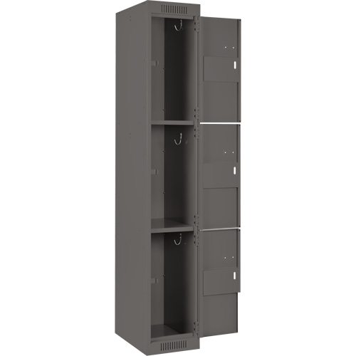 Clean Line Lockers, 3 -tier, Bank of 4, 48" x 18" x 72", Steel, Charcoal, Rivet (Assembled) Moffatt Supply & Specialties