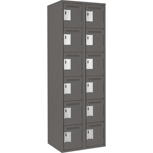 Clean Line Lockerette, 6 -tier, Bank of 2, 24" x 18" x 72", Steel, Charcoal, Rivet (Assembled) Moffatt Supply & Specialties