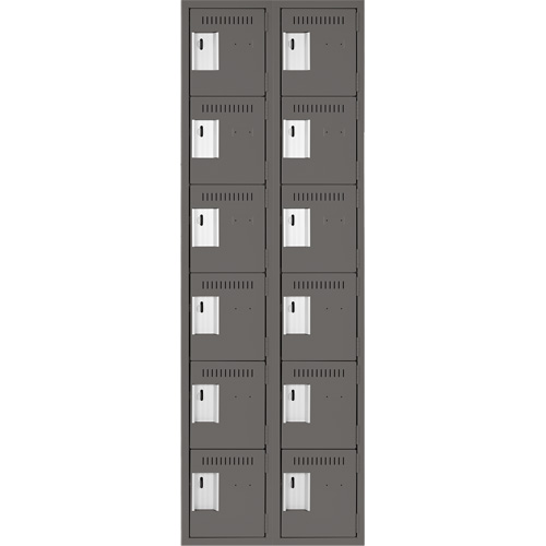 Clean Line Lockerette, 6 -tier, Bank of 2, 24" x 18" x 72", Steel, Charcoal, Rivet (Assembled) Moffatt Supply & Specialties