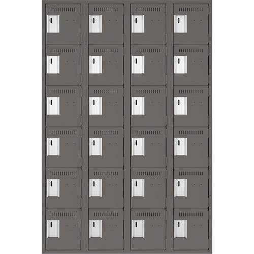 Clean Line Lockerette, 6 -tier, Bank of 4, 48" x 18" x 72", Steel, Charcoal, Rivet (Assembled) Moffatt Supply & Specialties