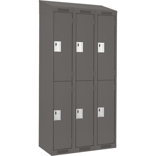 Clean Line Lockers, 2 -tier, Bank of 3, 36" x 18" x 78", Steel, Charcoal, Rivet (Assembled) Moffatt Supply & Specialties