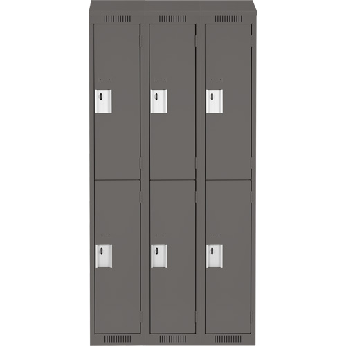 Clean Line Lockers, 2 -tier, Bank of 3, 36" x 18" x 78", Steel, Charcoal, Rivet (Assembled) Moffatt Supply & Specialties