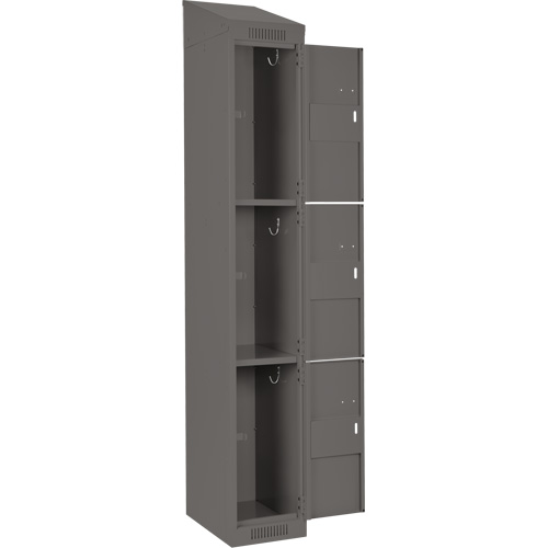 Clean Line Lockers, 3 -tier, Bank of 4, 48" x 18" x 78", Steel, Charcoal, Rivet (Assembled) Moffatt Supply & Specialties