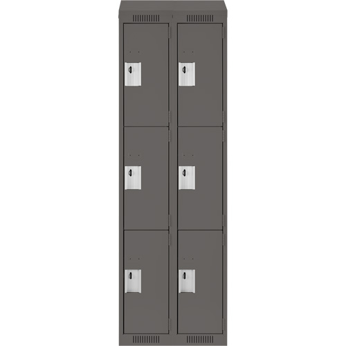 Clean Line Lockers, 3 -tier, Bank of 2, 24" x 18" x 78", Steel, Charcoal, Rivet (Assembled) Moffatt Supply & Specialties
