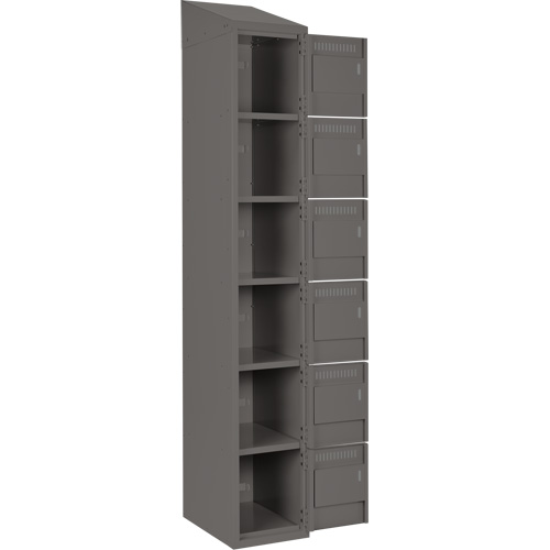 Clean Line Lockerette, 6 -tier, Bank of 3, 36" x 18" x 78", Steel, Charcoal, Rivet (Assembled) Moffatt Supply & Specialties