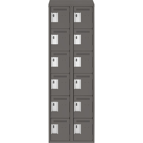 Clean Line Lockerette, 6 -tier, Bank of 2, 24" x 18" x 78", Steel, Charcoal, Rivet (Assembled) Moffatt Supply & Specialties