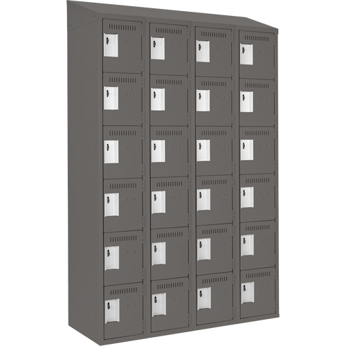 Clean Line Lockerette, 6 -tier, Bank of 4, 48" x 18" x 78", Steel, Charcoal, Rivet (Assembled) Moffatt Supply & Specialties
