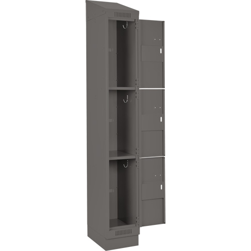 Clean Line Lockers, 3 -tier, Bank of 4, 48" x 18" x 82", Steel, Charcoal, Rivet (Assembled) Moffatt Supply & Specialties