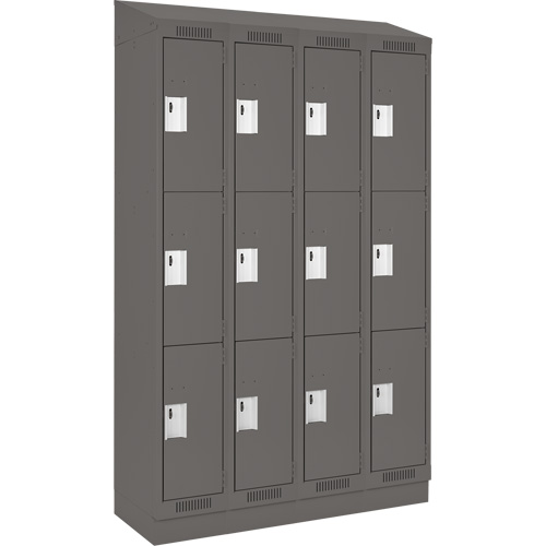 Clean Line Lockers, 3 -tier, Bank of 4, 48" x 18" x 82", Steel, Charcoal, Rivet (Assembled) Moffatt Supply & Specialties