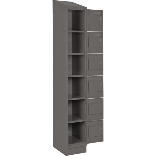 Clean Line Lockerette, 6 -tier, Bank of 4, 48" x 18" x 82", Steel, Charcoal, Rivet (Assembled) Moffatt Supply & Specialties