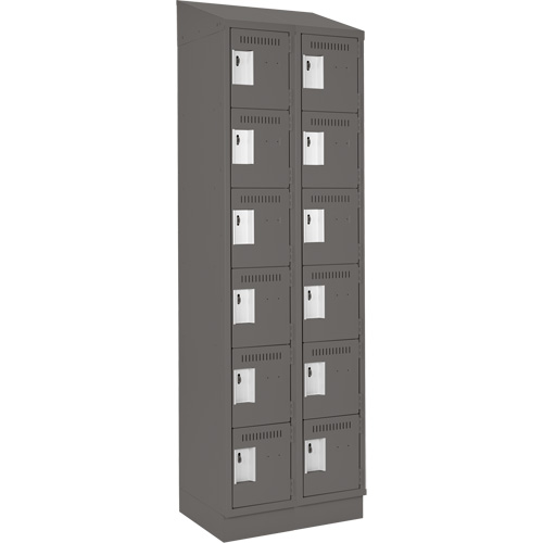 Clean Line Lockerette, 6 -tier, Bank of 2, 24" x 18" x 82", Steel, Charcoal, Rivet (Assembled) Moffatt Supply & Specialties