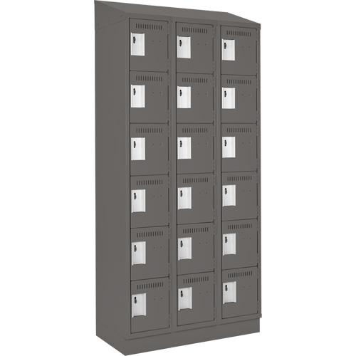 Clean Line Lockerette, 6 -tier, Bank of 3, 36" x 18" x 82", Steel, Charcoal, Rivet (Assembled) Moffatt Supply & Specialties