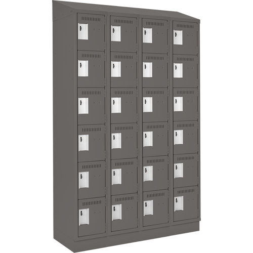 Clean Line Lockerette, 6 -tier, Bank of 4, 48" x 18" x 82", Steel, Charcoal, Rivet (Assembled) Moffatt Supply & Specialties