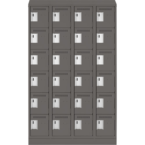 Clean Line Lockerette, 6 -tier, Bank of 4, 48" x 18" x 82", Steel, Charcoal, Rivet (Assembled) Moffatt Supply & Specialties