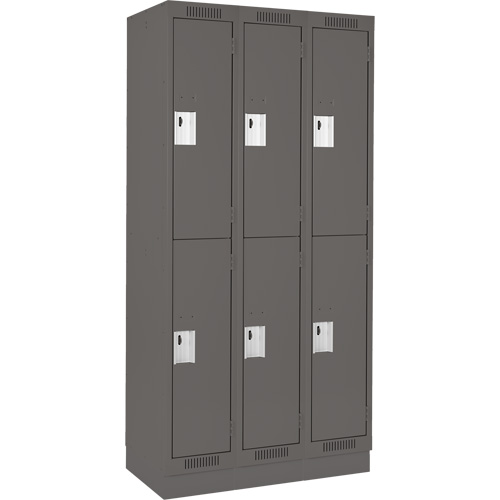Clean Line Lockers, 2 -tier, Bank of 3, 36" x 18" x 76", Steel, Charcoal, Rivet (Assembled) Moffatt Supply & Specialties