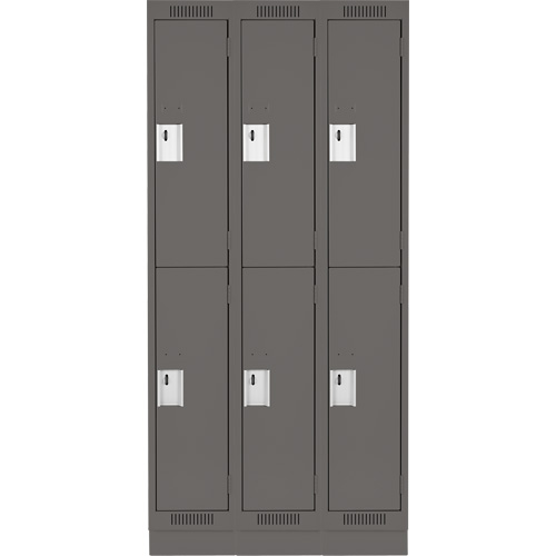 Clean Line Lockers, 2 -tier, Bank of 3, 36" x 18" x 76", Steel, Charcoal, Rivet (Assembled) Moffatt Supply & Specialties