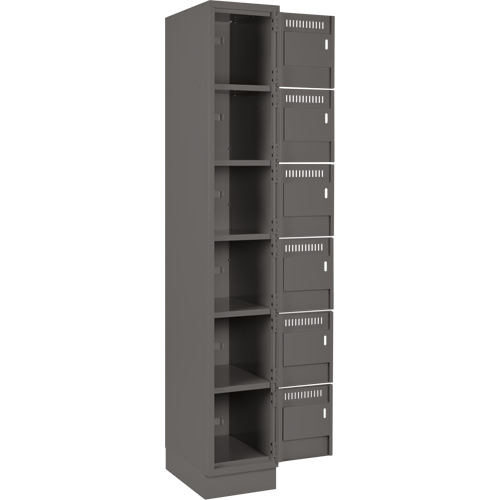 Clean Line Lockerette, 6 -tier, Bank of 4, 48" x 18" x 76", Steel, Charcoal, Rivet (Assembled) Moffatt Supply & Specialties