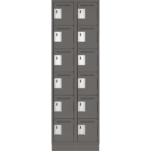 Clean Line Lockerette, 6 -tier, Bank of 2, 24" x 18" x 76", Steel, Charcoal, Rivet (Assembled) Moffatt Supply & Specialties
