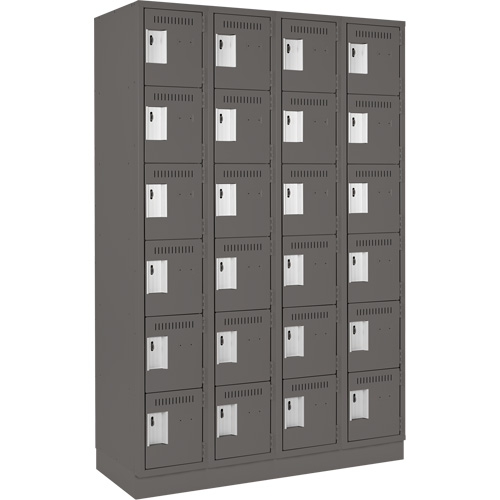 Clean Line Lockerette, 6 -tier, Bank of 4, 48" x 18" x 76", Steel, Charcoal, Rivet (Assembled) Moffatt Supply & Specialties