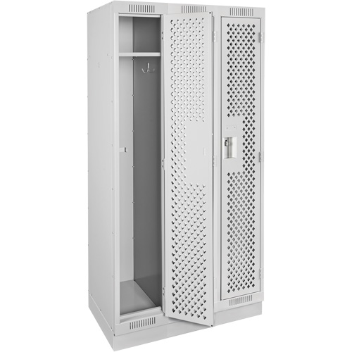 Clean Line Lockers, Bank of 3, 36" x 15" x 76", Steel, Grey, Rivet (Assembled), Perforated Moffatt Supply & Specialties
