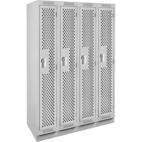 Clean Line Lockers, Bank of 4, 48" x 15" x 76", Steel, Grey, Rivet (Assembled), Perforated Moffatt Supply & Specialties