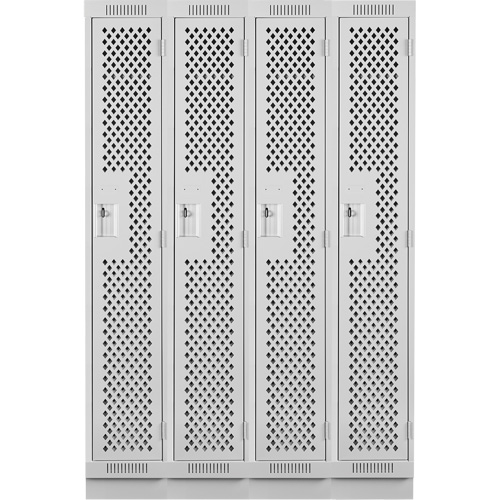 Clean Line Lockers, Bank of 4, 48" x 15" x 76", Steel, Grey, Rivet (Assembled), Perforated Moffatt Supply & Specialties