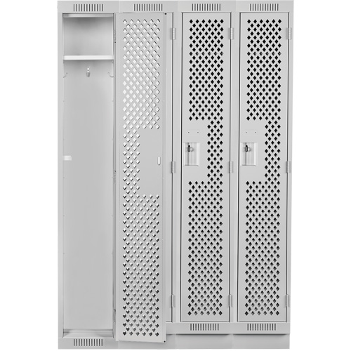 Clean Line Lockers, Bank of 4, 48" x 15" x 76", Steel, Grey, Rivet (Assembled), Perforated Moffatt Supply & Specialties