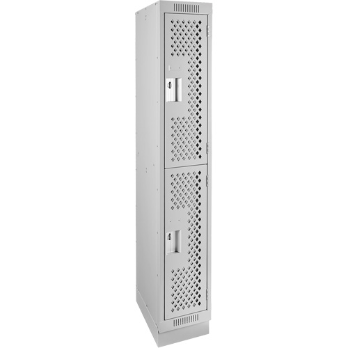 Clean Line Lockers, 2 -tier, 12" x 18" x 76", Steel, Grey, Rivet (Assembled), Perforated Moffatt Supply & Specialties