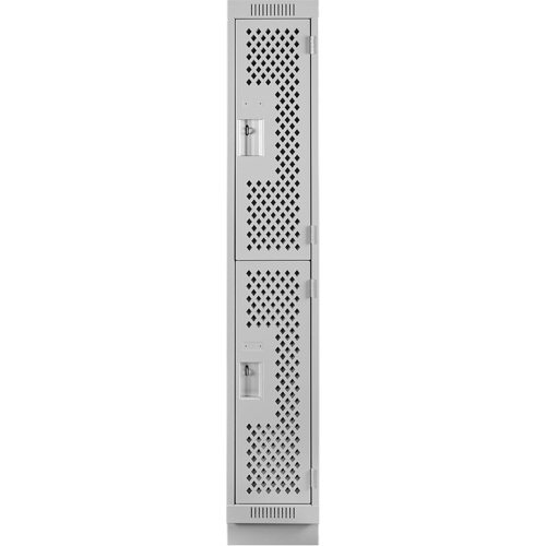 Clean Line Lockers, 2 -tier, 12" x 18" x 76", Steel, Grey, Rivet (Assembled), Perforated Moffatt Supply & Specialties