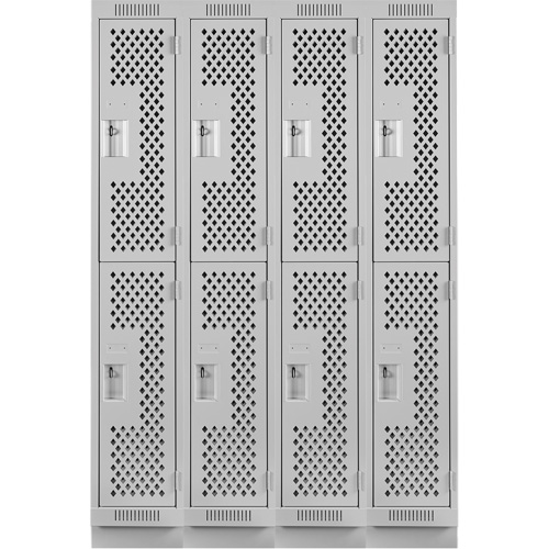 Clean Line Lockers, 2 -tier, Bank of 4, 48" x 18" x 76", Steel, Grey, Rivet (Assembled), Perforated Moffatt Supply & Specialties