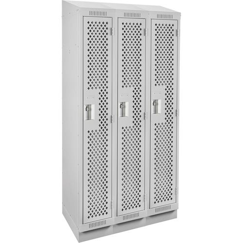 Clean Line Lockers, Bank of 3, 36" x 18" x 82", Steel, Grey, Rivet (Assembled), Perforated Moffatt Supply & Specialties