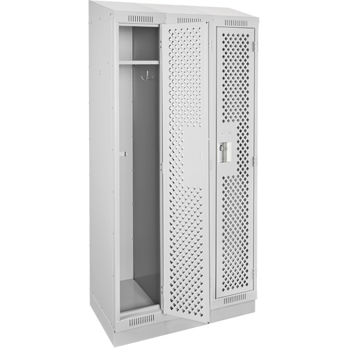 Clean Line Lockers, Bank of 3, 36" x 18" x 82", Steel, Grey, Rivet (Assembled), Perforated Moffatt Supply & Specialties