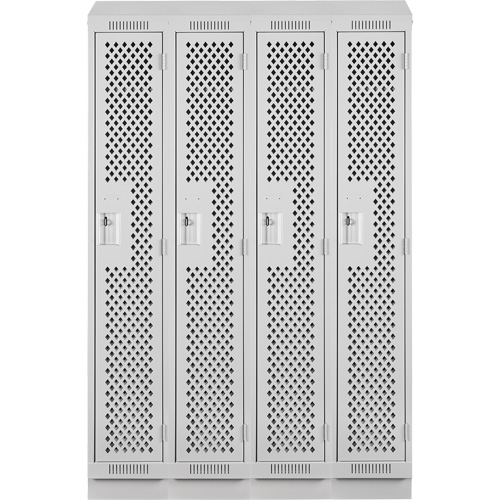 Clean Line Lockers, Bank of 4, 48" x 18" x 82", Steel, Grey, Rivet (Assembled), Perforated Moffatt Supply & Specialties