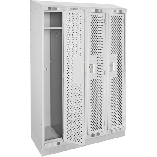Clean Line Lockers, Bank of 4, 48" x 18" x 82", Steel, Grey, Rivet (Assembled), Perforated Moffatt Supply & Specialties