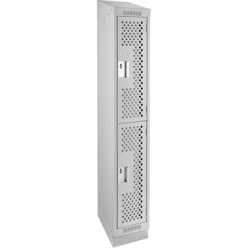 Clean Line Lockers, 2 -tier, 12" x 12" x 82", Steel, Grey, Rivet (Assembled), Perforated Moffatt Supply & Specialties