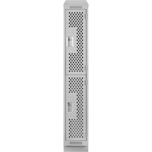 Clean Line Lockers, 2 -tier, 12" x 12" x 82", Steel, Grey, Rivet (Assembled), Perforated Moffatt Supply & Specialties