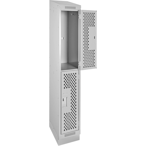 Clean Line Lockers, 2 -tier, 12" x 12" x 82", Steel, Grey, Rivet (Assembled), Perforated Moffatt Supply & Specialties