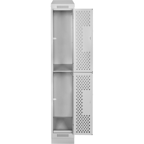 Clean Line Lockers, 2 -tier, 12" x 12" x 82", Steel, Grey, Rivet (Assembled), Perforated Moffatt Supply & Specialties