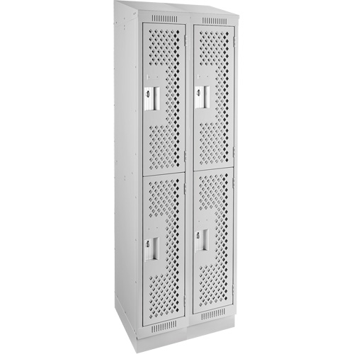Clean Line Lockers, 2 -tier, Bank of 2, 24" x 18" x 82", Steel, Grey, Rivet (Assembled), Perforated Moffatt Supply & Specialties