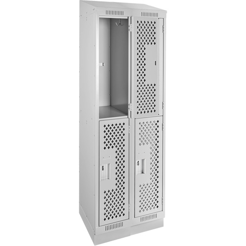 Clean Line Lockers, 2 -tier, Bank of 2, 24" x 18" x 82", Steel, Grey, Rivet (Assembled), Perforated Moffatt Supply & Specialties