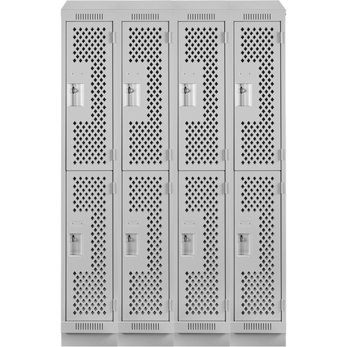 Clean Line Lockers, 2 -tier, Bank of 4, 48" x 12" x 82", Steel, Grey, Rivet (Assembled), Perforated Moffatt Supply & Specialties