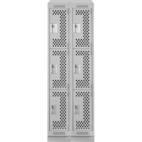 Clean Line Lockers, 3 -tier, Bank of 2, 24" x 18" x 82", Steel, Grey, Rivet (Assembled), Perforated Moffatt Supply & Specialties