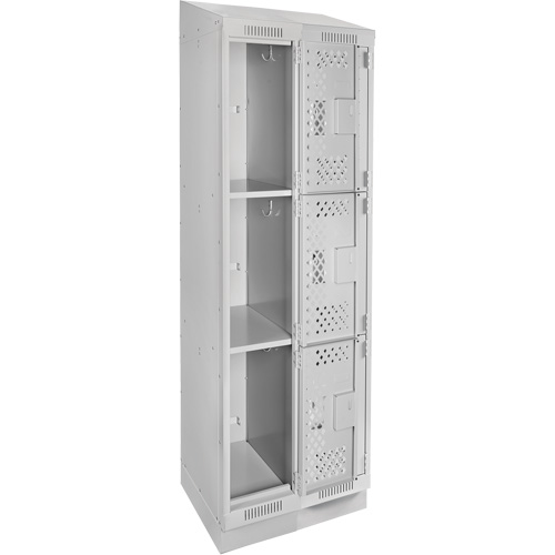 Clean Line Lockers, 3 -tier, Bank of 2, 24" x 18" x 82", Steel, Grey, Rivet (Assembled), Perforated Moffatt Supply & Specialties