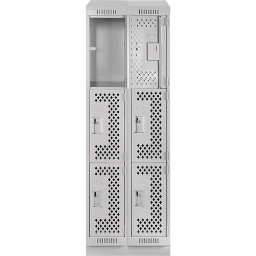 Clean Line Lockers, 3 -tier, Bank of 2, 24" x 18" x 82", Steel, Grey, Rivet (Assembled), Perforated Moffatt Supply & Specialties