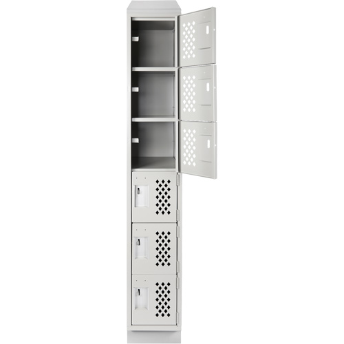 Assembled Lockerettes Clean Line Perforated Economy Lockers, 6 -tier, 18" x 72" x 12", Steel Moffatt Supply & Specialties