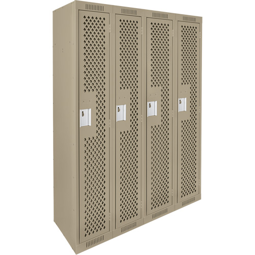 Clean Line Lockers, Bank of 4, 48" x 12" x 72", Steel, Beige, Rivet (Assembled), Perforated Moffatt Supply & Specialties