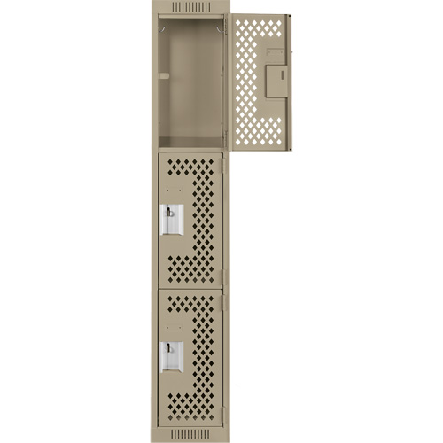 Clean Line Lockers, 3 -tier, 12" x 12" x 72", Steel, Beige, Rivet (Assembled), Perforated Moffatt Supply & Specialties