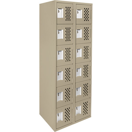 Assembled Lockerettes Clean Line Perforated Economy Lockers, 6 -tier, Bank of 2, 18" x 72" x 12", Steel Moffatt Supply & Specialties