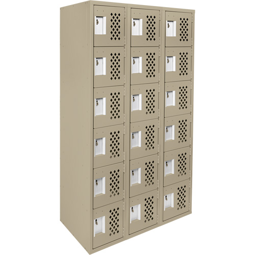 Assembled Lockerettes Clean Line Perforated Economy Lockers, 6 -tier, Bank of 3, 18" x 72" x 12", Steel Moffatt Supply & Specialties